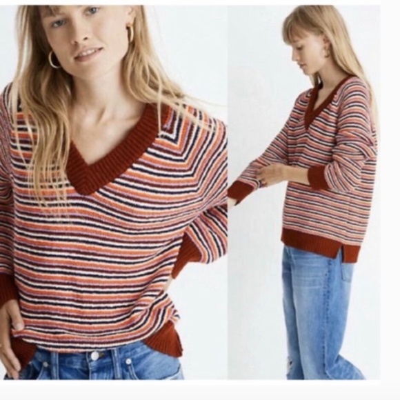 Madewell Sweaters - Madewell Arden Sweater Stripe V Neck Pullover
